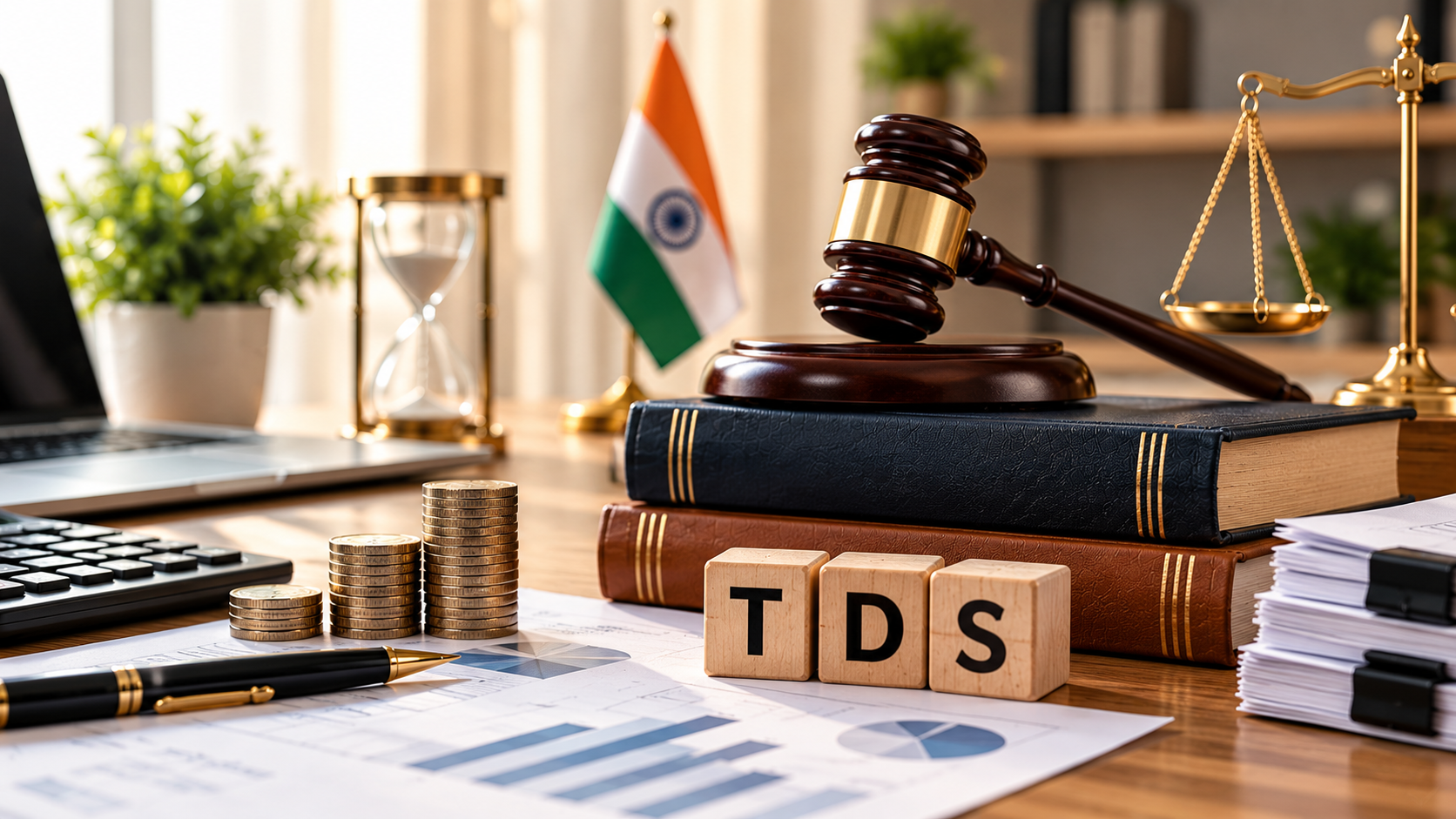 Income-tax Act 2025 and TDS compliance documents on an office desk